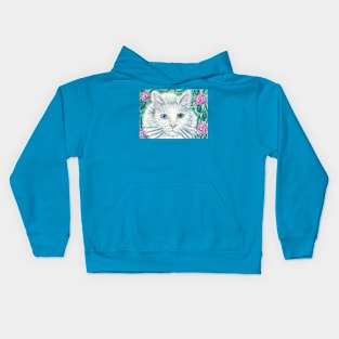 white cat flowers Kids Hoodie